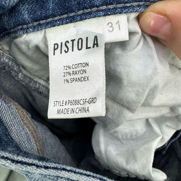 Pistola Womens Medium Wash Blue High-Rise Distressed Straight Jeans Size 31 - Picture 11 of 11